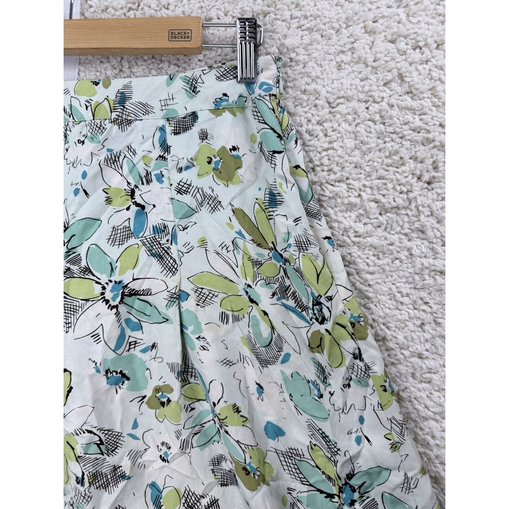 Merona Floral Skirt Womens 6 Green Blue Silk Excellent Fairycore A-Line Pleated - Picture 3 of 12